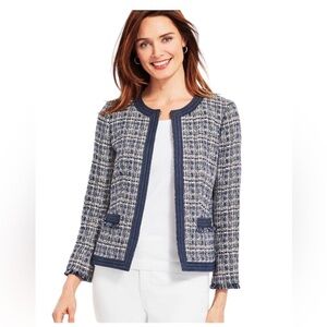 Talbots Woman NWOT blue chambray trimmed tweed blazer jacket office